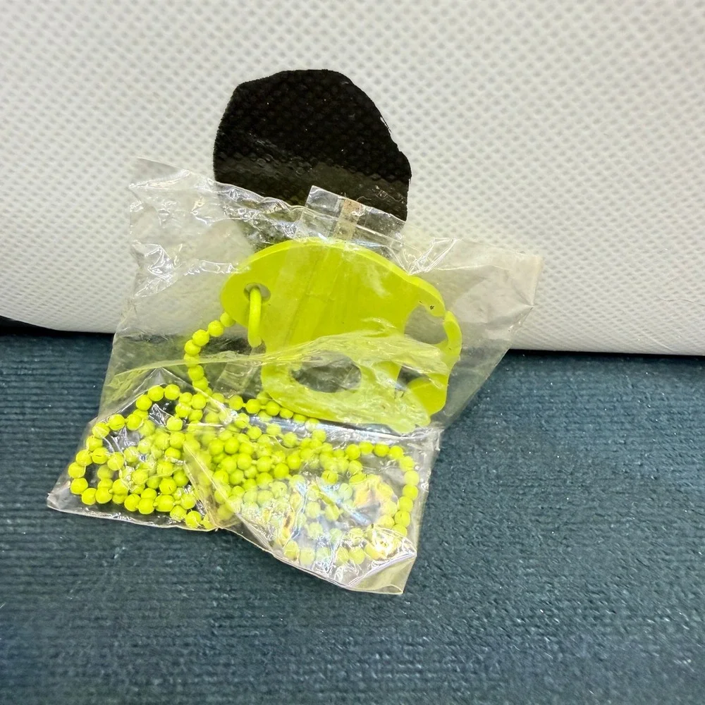 Vintage Neon Yellow Skull Pendant Ball Chain Necklace Halloween Novelty Sealed